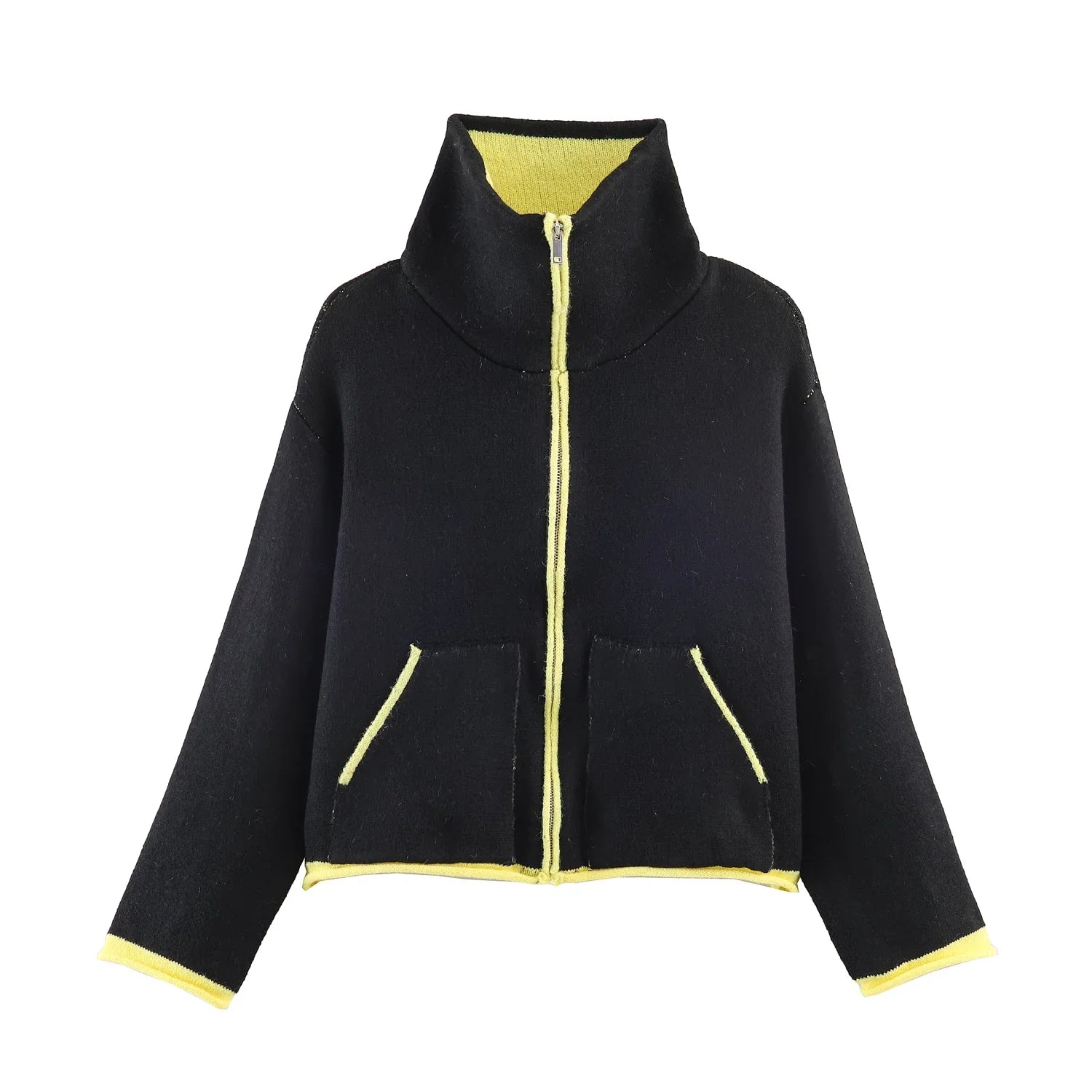 2025 Winter New Product Women's Lazy Style Loose Contrasting Color Decorative Layer Knitted Pilot Jacket Coat LadyShow.Store