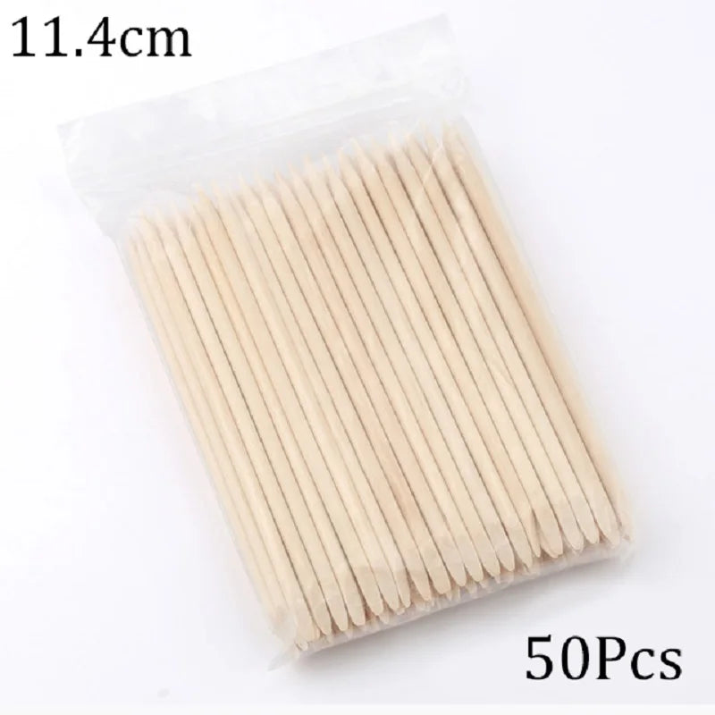 100/50pcs Nail Art Pusher Orange Wood Sticks Cuticle Pusher Remover Rhinestones Dotting Removal Manicure Pedicure Care Tools Tri Light Beauty