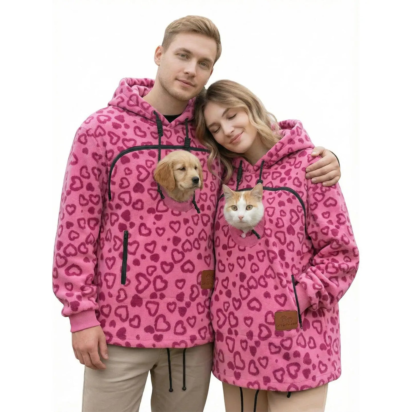 Ladies Winter Hooded Lamb Velvet Zipper Kangaroo Pocket Cat Dog Mommy Outwear Sweatshirt Comfortable Street Style Trendy Fashion LadyShow.Store