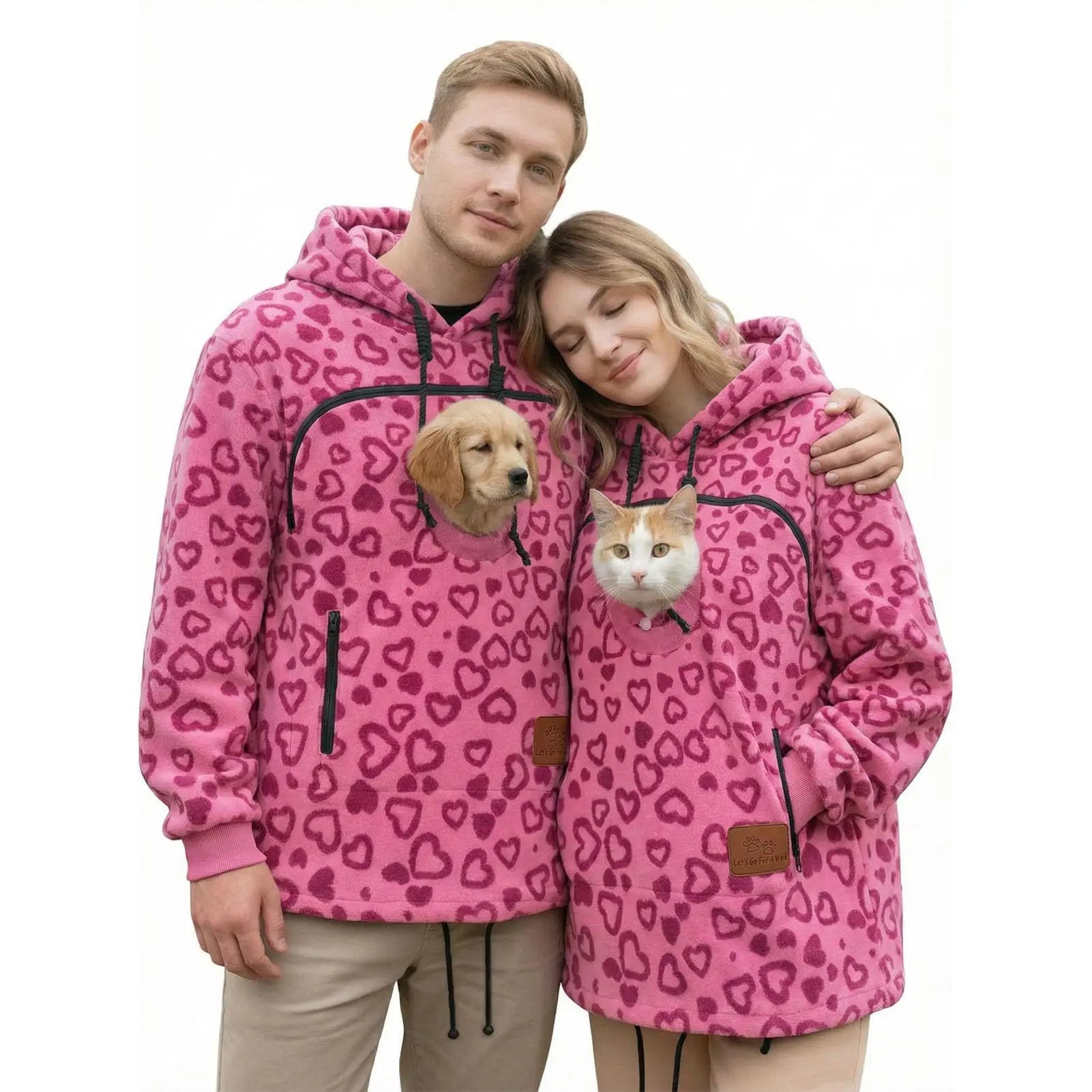 Ladies Winter Hooded Lamb Velvet Zipper Kangaroo Pocket Cat Dog Mommy Outwear Sweatshirt Comfortable Street Style Trendy Fashion LadyShow.Store