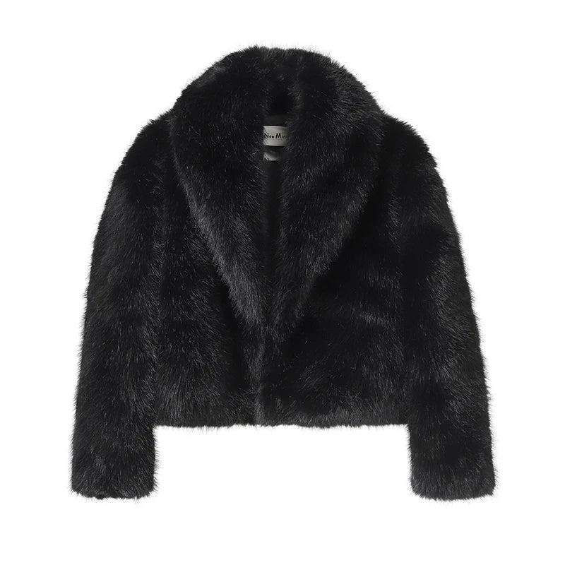 Neo Mint Street Fashion Shawl Collar Faux Fox Fur Coat Women 2024 Winter Cool Girls Black Short Fur Jacket Vintage Chic Overcoat LadyShow.Store