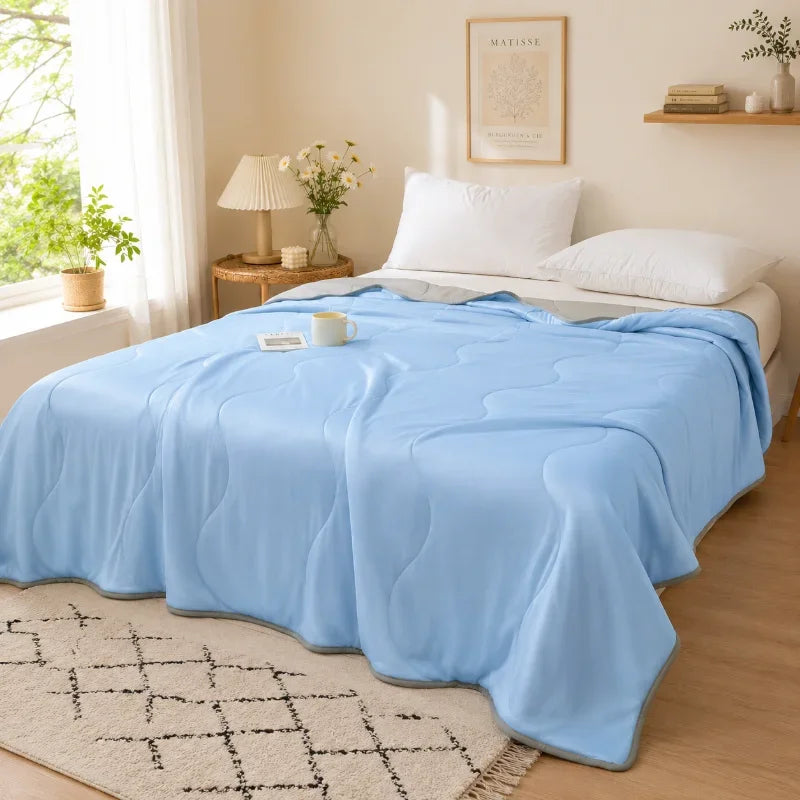 Breathable Cooling Summer Duvet Solid Color Lightweight Soft Cool Touch Comforter Quilt For Bedroom Indoor AC Daily Sleep Pi-Mart
