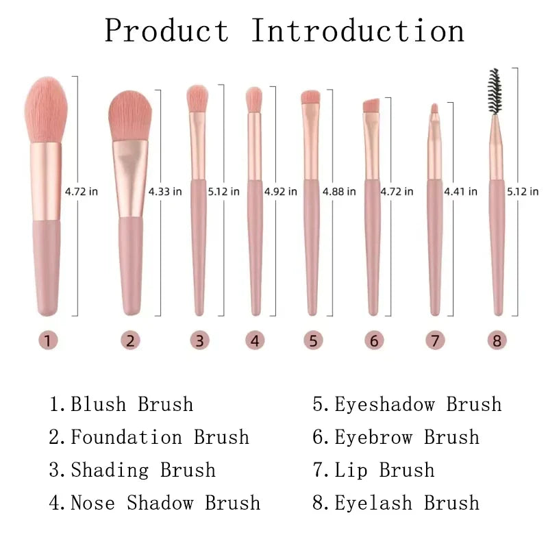 8-Piece Mini Soft and Fluffy Makeup Brush Set, Perfect for Makeup Beginners, Used for Foundation, Blush, and Eyeshadow to Create LadyShow.Store