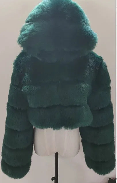 High Quality Furry Cropped Faux Fur Coats Jackets Women Fluffy Top With Hooded Winter Fur Jackets Fourrure Manteau Femme JH137 Pi-Mart