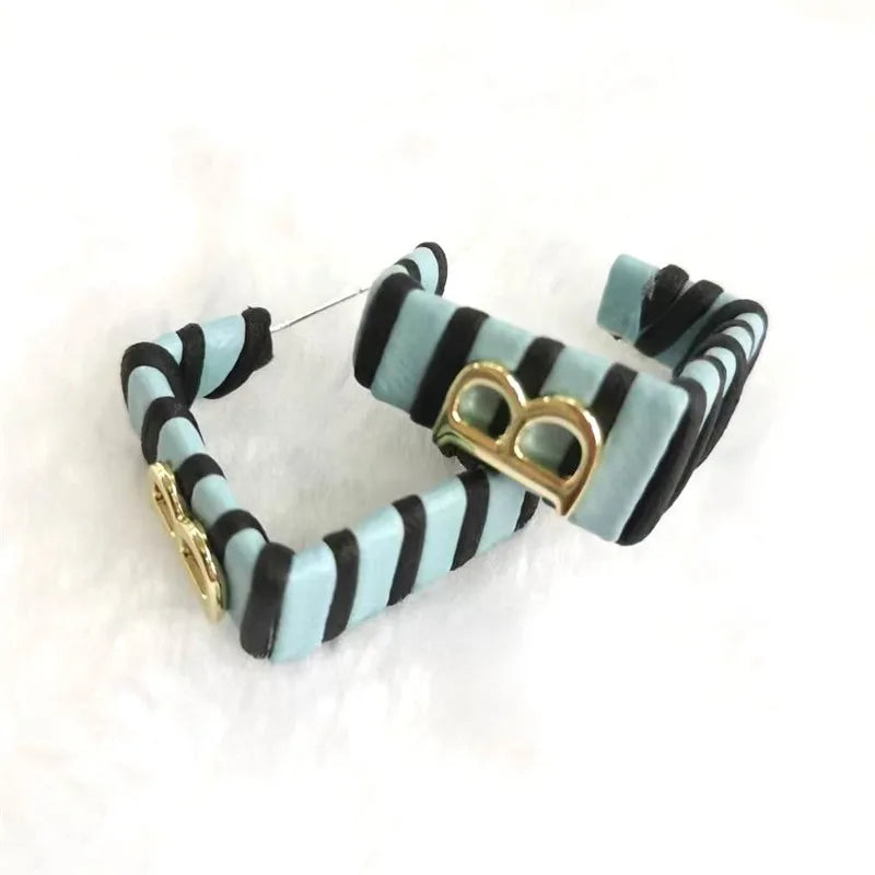 28 Colors Zebra Pu Leather Square Hoop Earrings For Women Fashion Jewelry Letter Alphabet Geometric Stripe Pendientes Mujer Pi-Mart