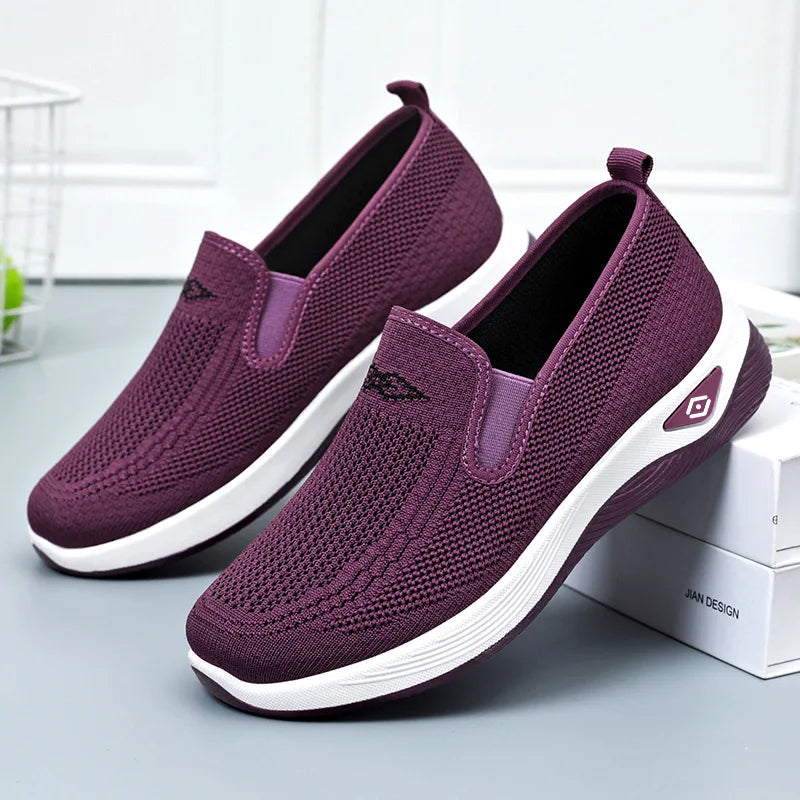 Women's Shoes Spring and Autumn New Mesh Breathable Casual Shoes Outdoor Lightweight Non-slip Wedge Heel Thick-soled Sneakers Pi-Mart