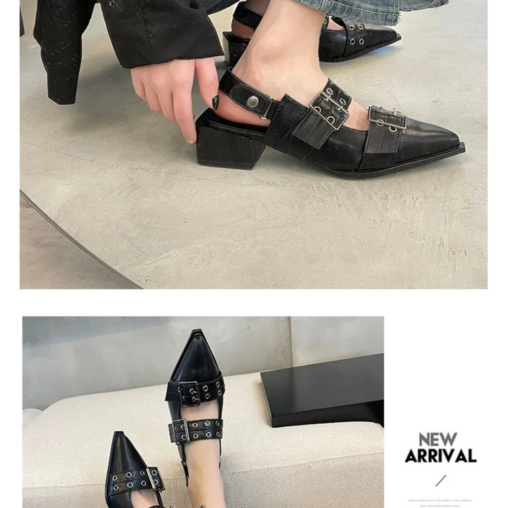 New Women Sandals Shoes Pointed Toe 2025 Spring Fashion Shallow Footwear Slingbacks Ladies Sandals Flats Shoes Big size Pi-Mart