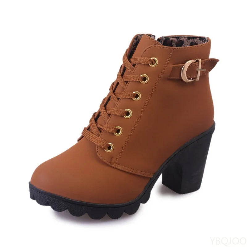 New Spring Winter Fashionable versatile Women Boots Lace-up Fashionable versatile Ladies Shoes comfortable High Heels Boots LadyShow.Store