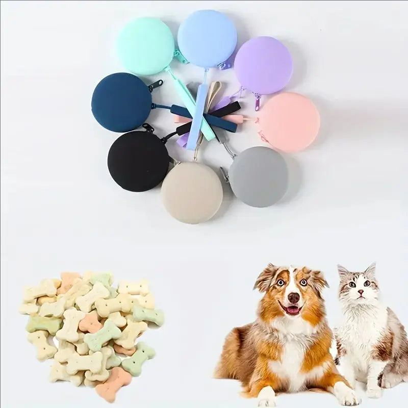 1Pc Silicone Pet Treat Pouch Portable Travel Training Bag Round Silicone Snack Bag for Dogs and Cats Pet Accessories Pi-Mart