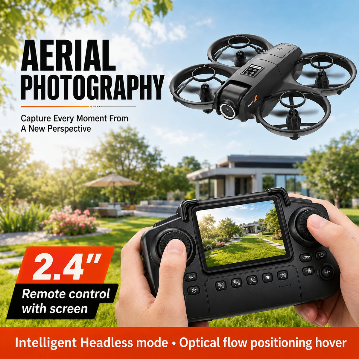ZNLYRION YL3PK Mini Full Protective Drone With 2.4 Inch Screen Remote Dual Camera Optical Flow Hover 2 Batteries Indoor RC Quadcopter Pi-Mart
