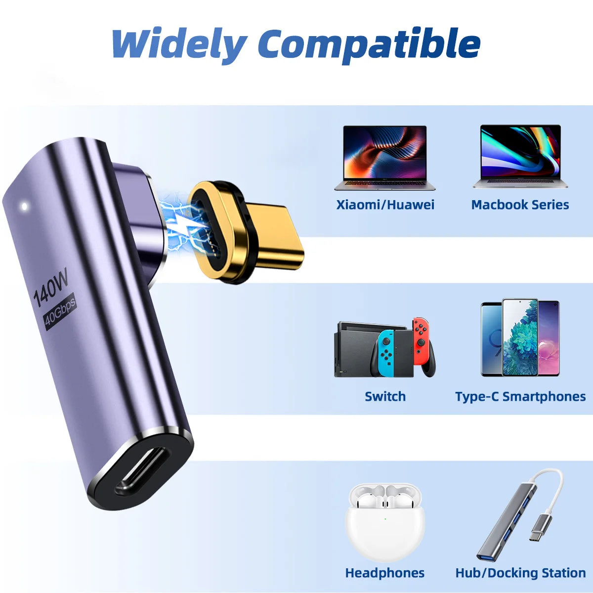 NNBILI 140W USB4.0 40Gbps Thunderbolt3 Magnetic Type-C TO USBC Fast Charge Magnet Converter Cable 8K@60Hz OTG USB Type C Adapter Pi-Mart