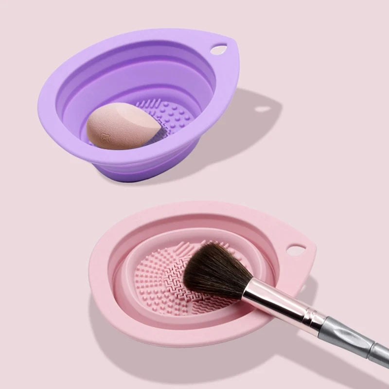 Silicone Makeup Brush Cleaner Folding Powder Puff Cleaning Bowl Eyeshadow Brushes Washing Soft Mat Beauty Tools Scrubber Box Pi-Mart