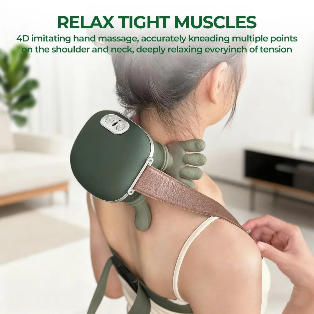 Bionic Finger Neck Shoulder Massager Wireless Neck Cervical Trapezius 4D Kneading Body Back Hand Massage Shawl Brushless Motor Tri Light Beauty