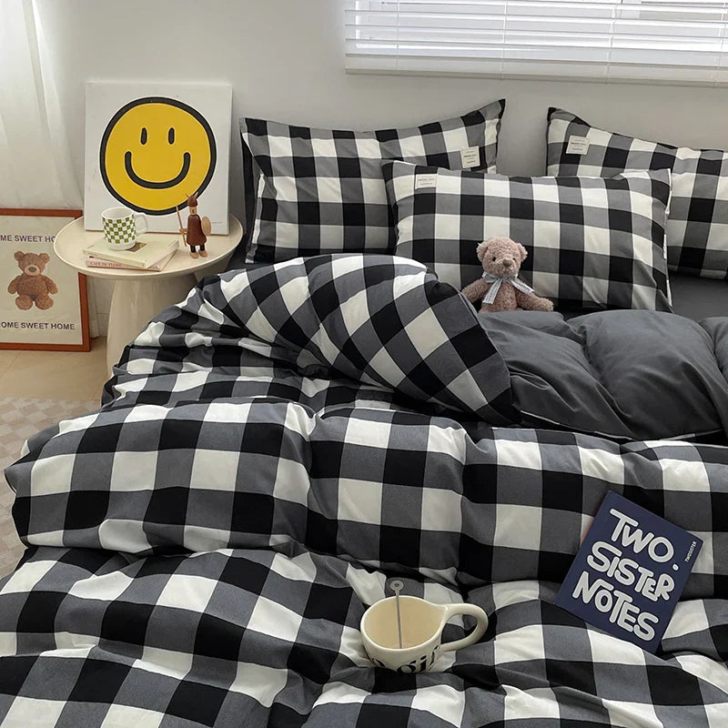 Plaid Style Bedding Set Skin-friendly Quilt Cover Pillowcase Bedsheet Home Bed Linen Sets Single/Full/Queen/King Size Bedclothes LadyShow.Store
