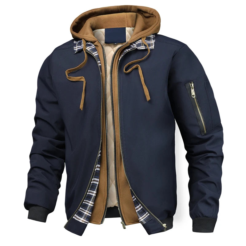 Autumn Winter Men's Warm Windbreaker Jacket Outdoor Man Thick Windbreaker Hiking Hooded Coats Men Thermal Sports Zipper Parkas J Pi-Mart