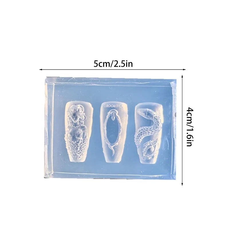 1 Pcs 3D Snake Girl Nail Silicone Carving Mold Snake DIY Nail Decoration Art Nail Beauty Charm Silicone Nail Mold Nails Products Tri Light Beauty