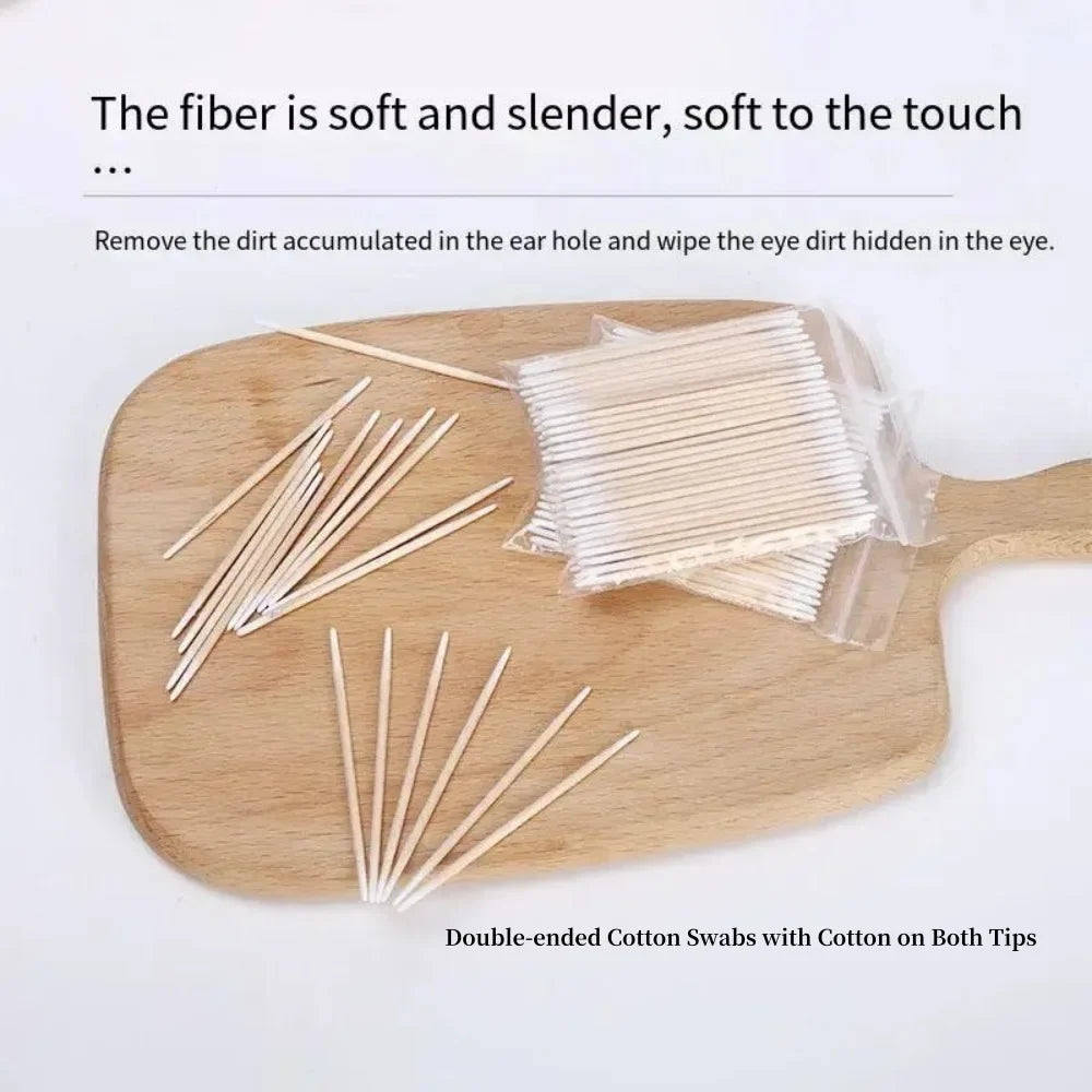 100/300/500 Nails Wooden Tip Cotton Stick Buds Disposable Ultra-Detail Corrector Nail Polish Remover Clean Sticks Manicure Tools Tri Light Beauty