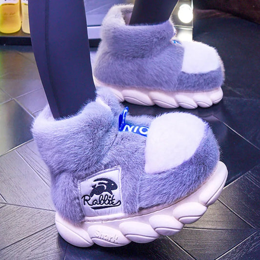 2025 Women's Winter Warm Shoes Plush Lining Indoor Slippers Couples Platform Heel High Top Snow Boots Female Male Home Slipper LadyShow.Store