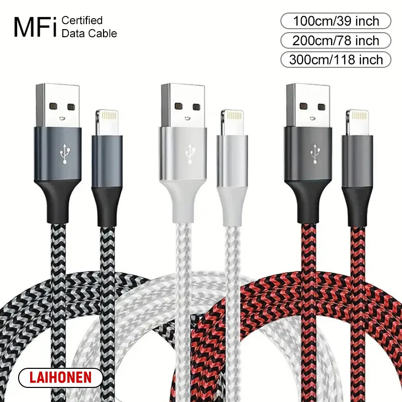1M 2M 3M USB A To Lightning MFi Certified  Cable For iPhone 14 13 12 11 X XR Pro Max Fast Charging Cable Charger Data Wire Cord Pi-Mart