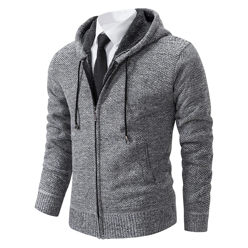 Autumn And Winter New Jersey Men's Casual Sports Coat Solid Color Stand Collar Wweater Grab Fleece Warm Zipper Cardigan Pi-Mart