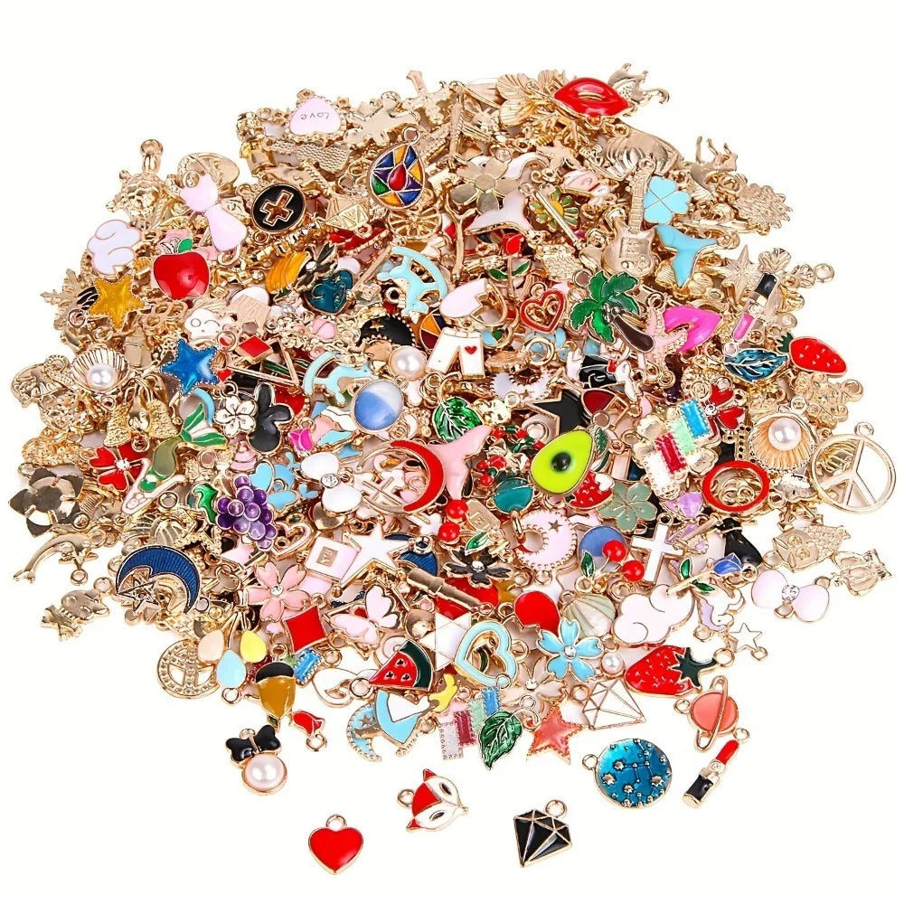 20/30/50/100pcs Mixed Style Gold-Plated Pendants, Drip Oil Alloy Pendants, Jewelry Accessories, Used for DIY Jewelry Making Pi-Mart