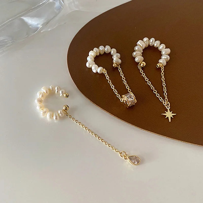 Irregular Pearl Ear Clip Fake Piercing Ear Cuff Artificial Pearls Ear Clips On Earrings Women French Retro Elegant Jewelry Gifts Pi-Mart