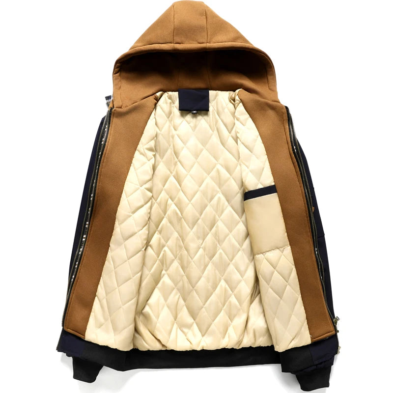 Autumn Winter Men's Warm Windbreaker Jacket Outdoor Man Thick Windbreaker Hiking Hooded Coats Men Thermal Sports Zipper Parkas J Pi-Mart