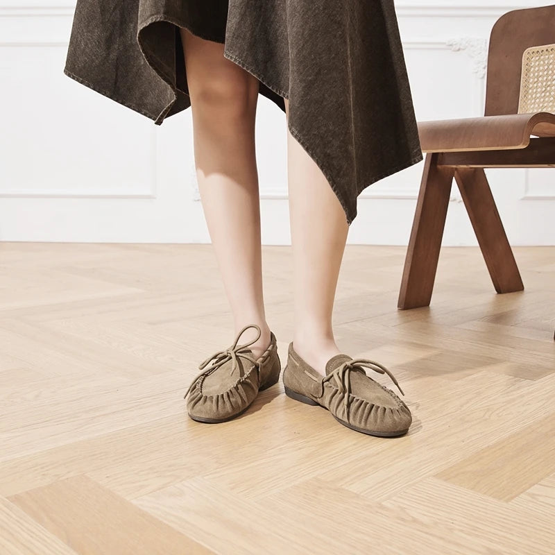 AIYUQI 2026 New Women's Flats Shoes Hand-sewn Pleats Women Loafers Large Size Casual Leather Female Shoes Pi-Mart