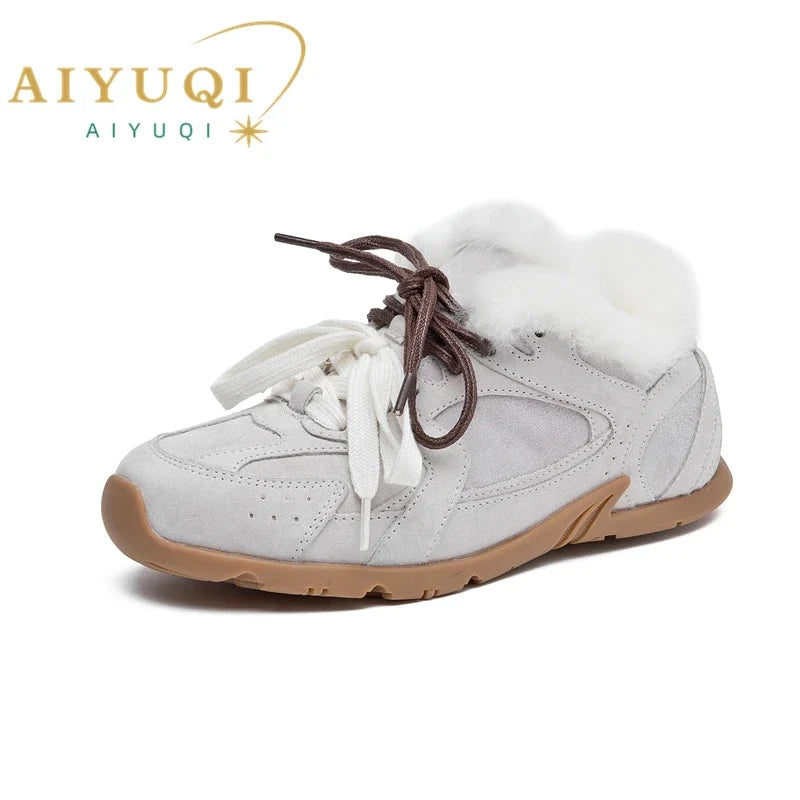 AIYUQI Women Sneakers New Genuine Leather Retro German Training Shoes Women Winter Velvet Fur Flat Casual Shoes Women LadyShow.Store