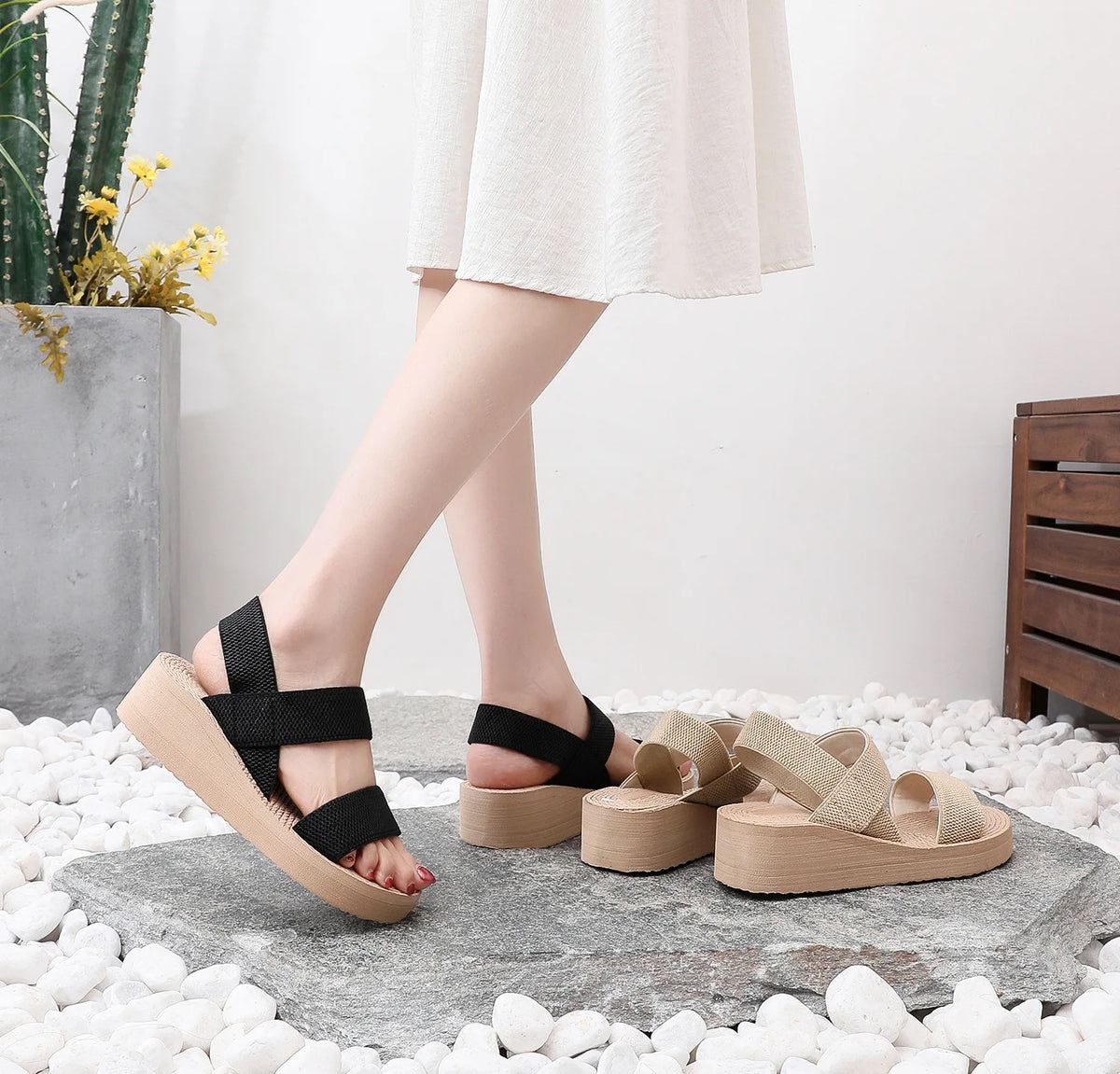 Big Size Minimalist Slingback Wedge Sandals For Women Outdoor Summer Platform Shoes Light Weight Soft EVA Female Leisure Sandals Pi-Mart