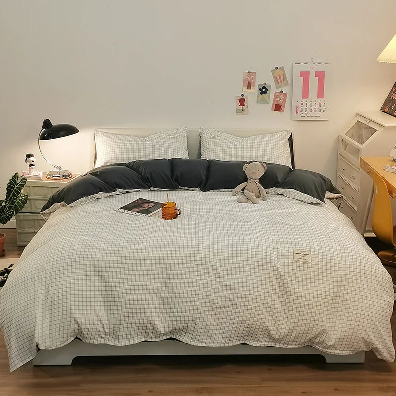 Checkerboard Bedding Comforter Set with Pillowcase bed sheet Single Full Size Bed Linen Duvet Cover Set Queen/King Double Single LadyShow.Store