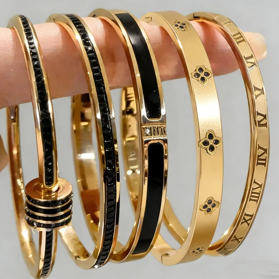 ZAKOL 5/1pcs Sparkling Zirconia Inlaid Stainless Steel Bracelet Set for Women Stackable Bangles Fashion Non Fading Jewelry Gift Pi-Mart