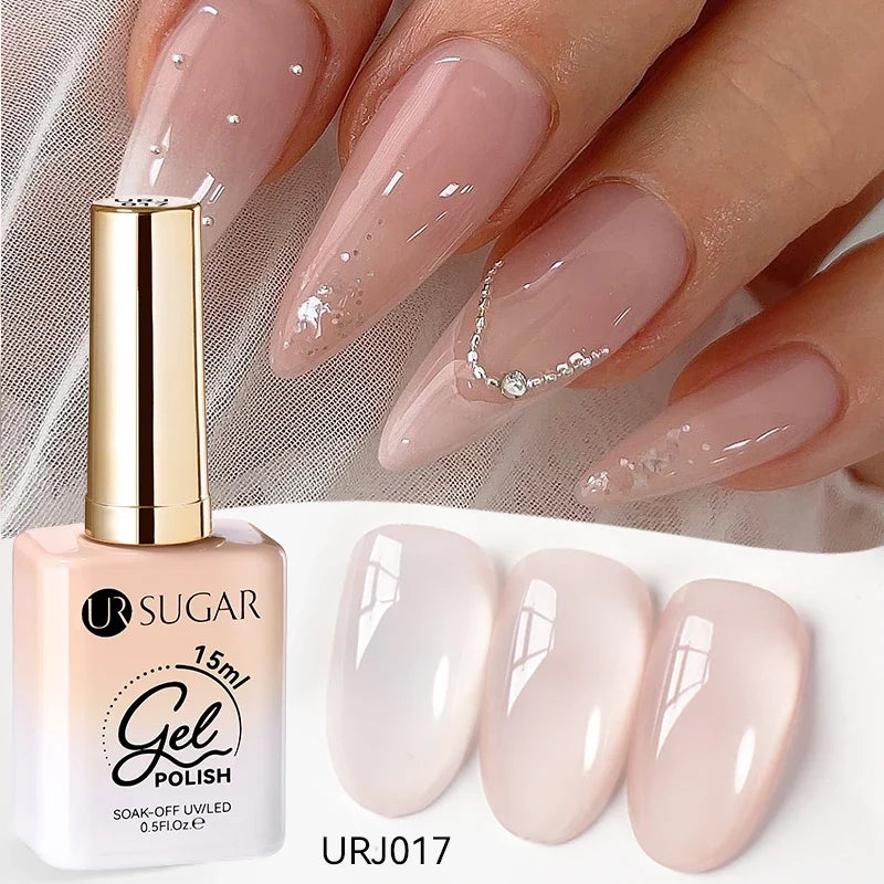 UR SUGAR 15ml Jelly Milky White Translucent Color Gel Polish Semi Permanent UV Gel Nail Art Soak Off Gel Varnish Latest Fashion Tri Light Beauty