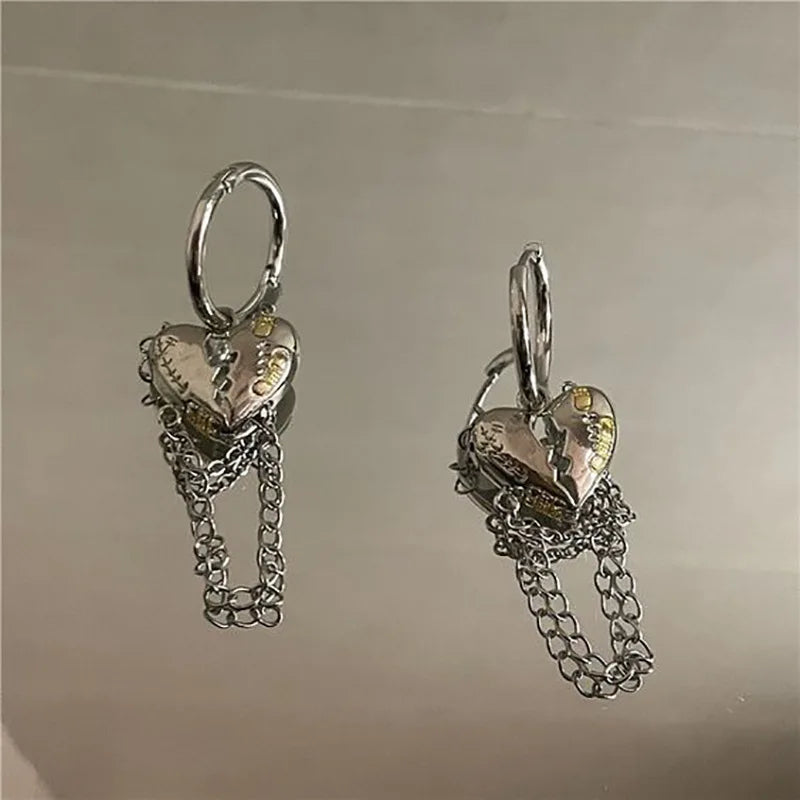 Y2K Irregular Liquid Earrings for Women Silver Color Hip-Hop Punk Fashion Geometric Earring Clip Girl 2024 Trendy Party Jewelry Pi-Mart