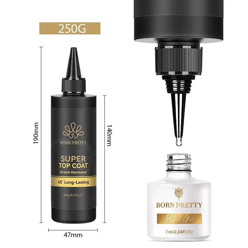 BORN PRETTY 250g Super Top Coat Professional Nail Art Soak Off Top Coat Long-lasting Anti-Stain Functional Gel Polish Tri Light Beauty
