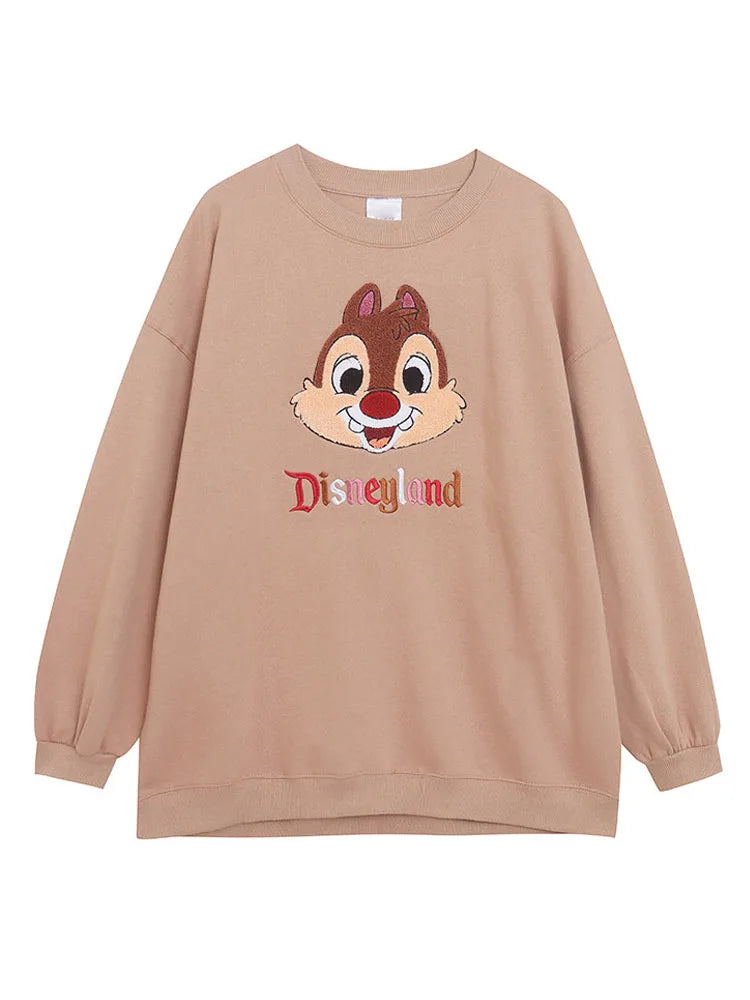 Disney World Disneyland Embroidery Sweatshirt Women Casual Fleece Jumper Mickey Daisy Duck Cartoon Loose Pullover Top O Neck LadyShow.Store