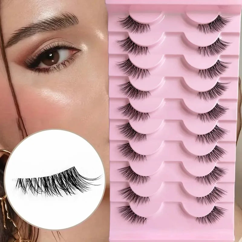 Half eyelashes, natural appearance 10 pairs of thick cat eyelashes 10mm Wispy eyelashes with short false eyelashes Applying masc LadyShow.Store
