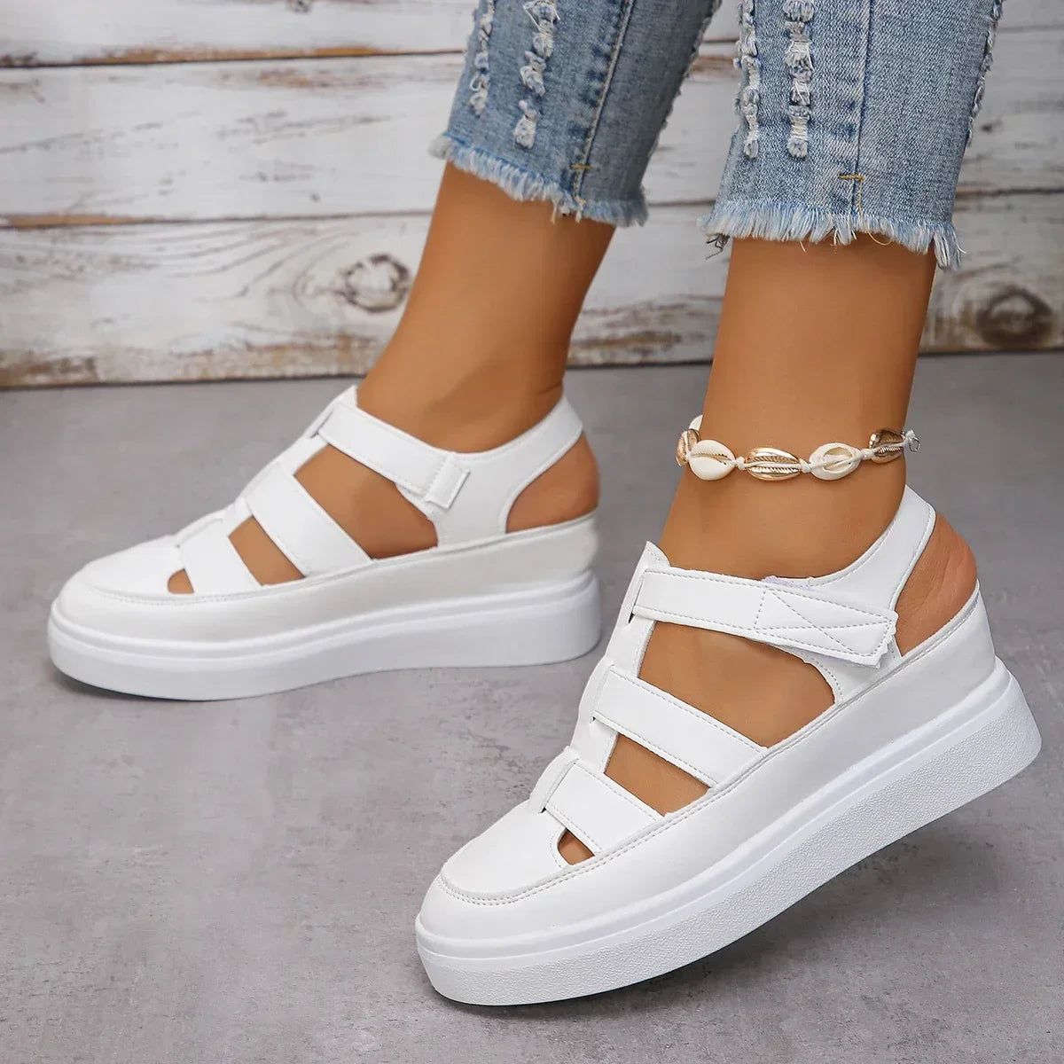 Women Sandals New Summer Wedges Heels Platform Sandals Women Hollow Out Gladiator Sandals Breathable Thick Sole Shoes for Women LadyShow.Store
