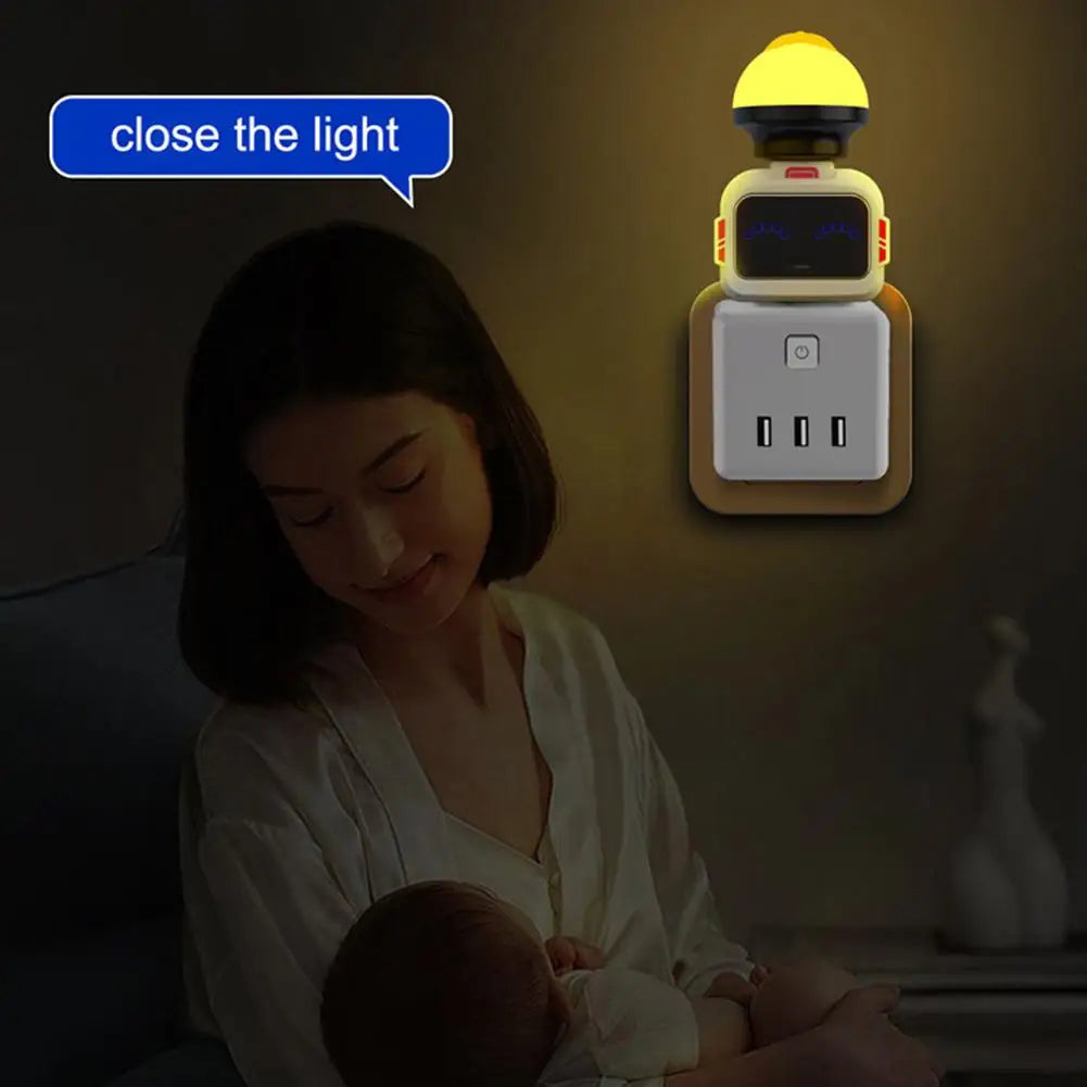 Voice Control Smart USB Socket Converter Lamp Protection Lights Switch Expansion Docking Station -English Voice Control Socket Pi-Mart
