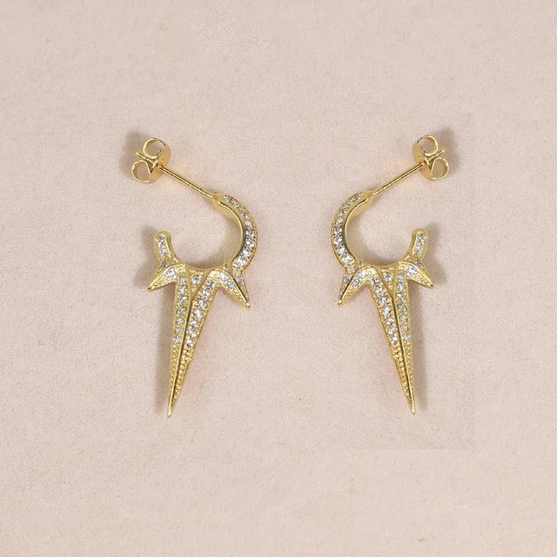 New European Fashion Women Jewelry Full Paved 5A CZ Sparking Bling Spike Geometric Earring Pi-Mart