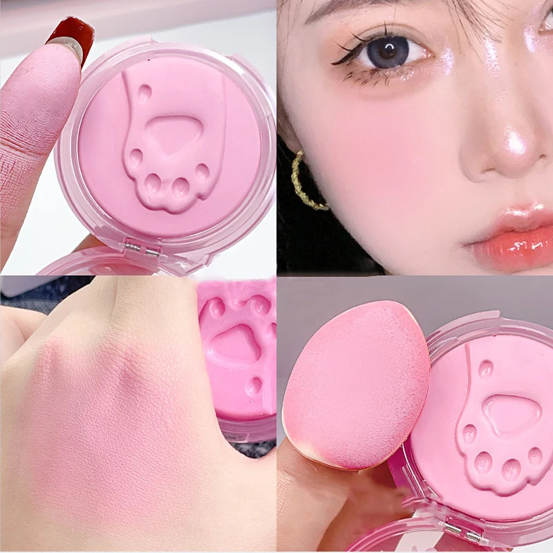 Cat Paw Cream Blush With Thumb Powder Puff Natural Matte Brighten Purple Apricot Rubores Cute Blusher Rouge Korean Dupes Makeup Pi-Mart