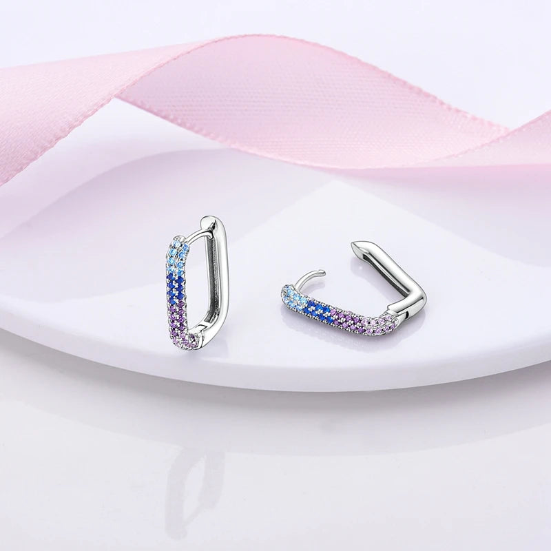 925 Sterling Silver Hoop Earring For Woman Night Sky Blue Purple Gemstone Original Earrings Fashion Jewelry Gift Pi-Mart