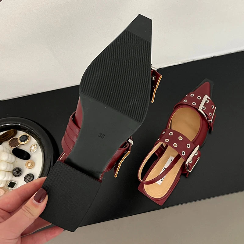 Women Flat With Shoes 2026 Designer Luxury Buckle Fashion Ladies Flats Shoes Slingback Pointed Toe Casual Female Sandals Mules Pi-Mart