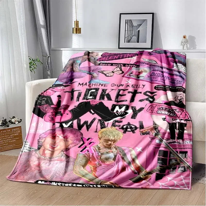 Machine Gun Kelly Poster Printed Flannel Warm Blanket Rapper Music Art Blankets Bedroom Sofa Bed Travel Picnic Blanket Fan Gift Pi-Mart