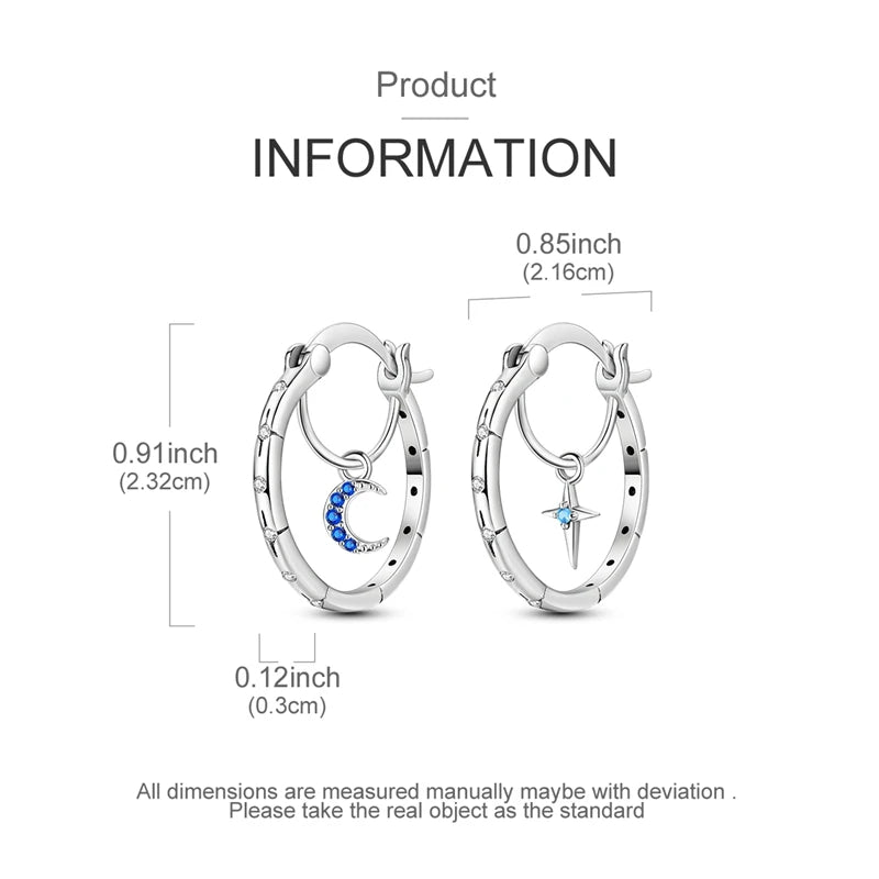 925 Sterling Silver Hoop Earring For Woman Night Sky Blue Purple Gemstone Original Earrings Fashion Jewelry Gift Pi-Mart
