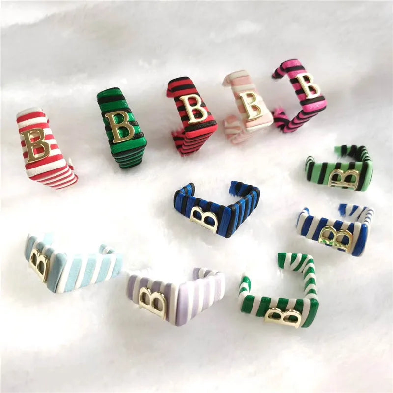 28 Colors Zebra Pu Leather Square Hoop Earrings For Women Fashion Jewelry Letter Alphabet Geometric Stripe Pendientes Mujer Pi-Mart