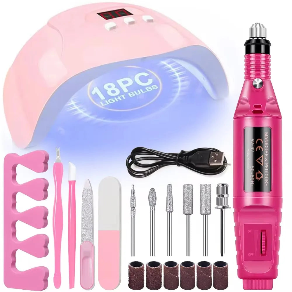 LINMANDA Manicure Set USB Electric Nail Drill Polish File Kit With LED Lamp Handheld Pen Sander Polishing Block Manicure Tools Tri Light Beauty