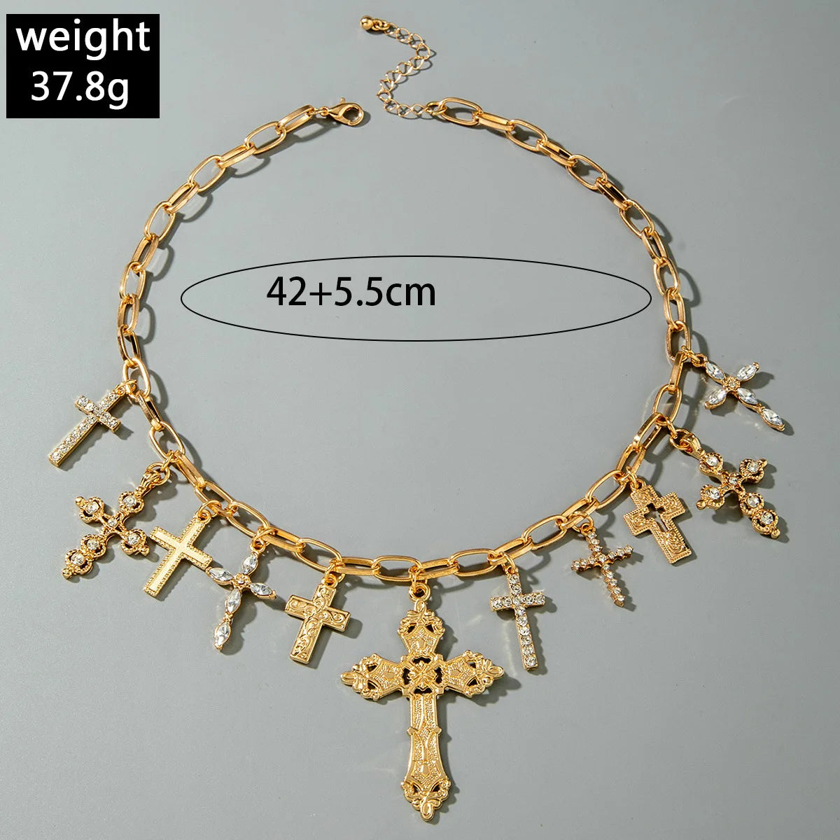 Vintage Creative Imitation Pearl Big Cross Pendant Necklace for Men Woman Luxury Rhinestone Choker Adjustable Chain Jewelry Pi-Mart
