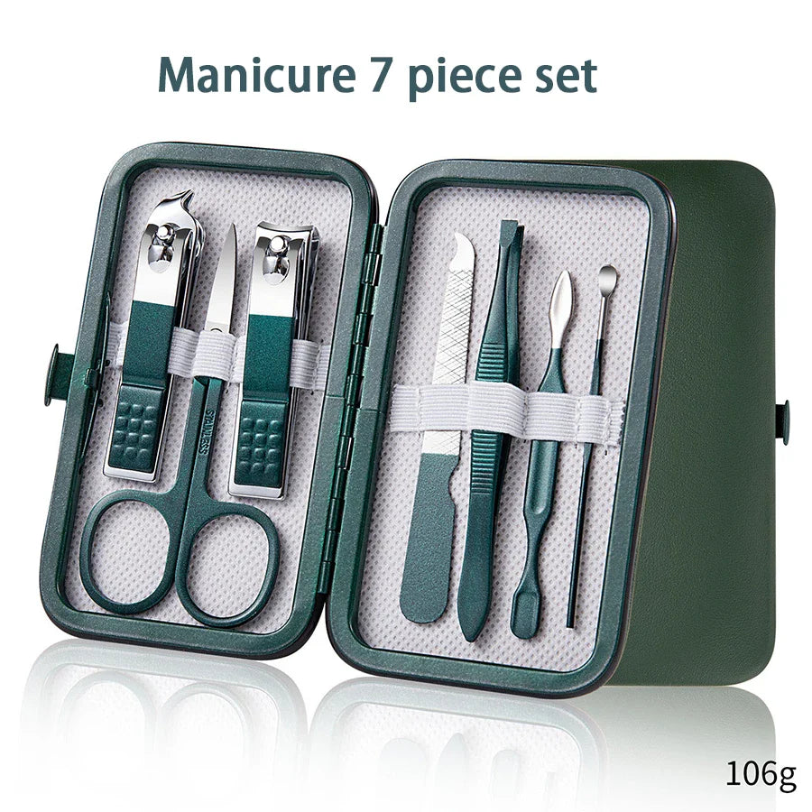 Ouriner 6-18Pcs Portable Manicure Sets Pedicure Kits Bright Black Nail Clipper Set Personal Care Tools Eyebrow Scissors Tri Light Beauty