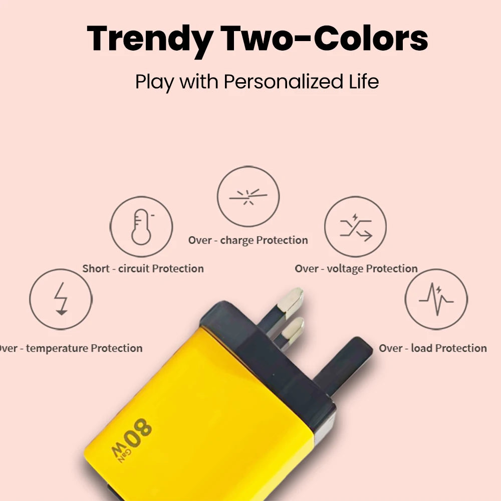 Elough 80W Gallium Nitride Charger Scalable Data Cable for Iphone Huawei A+C Full Protocol Multi Port Charging Head Pi-Mart
